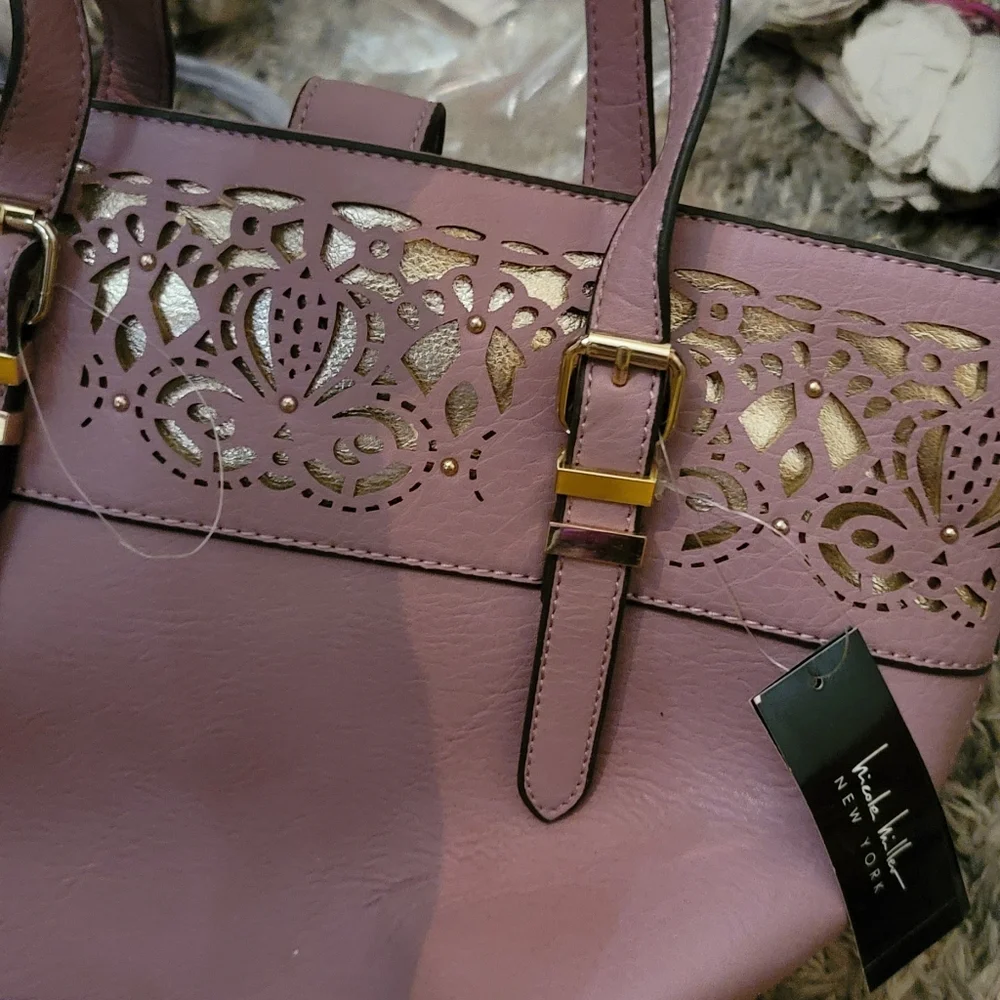 Nicole Miller New York Purple and Silver Peekaboo Purse,  Tags Attached.